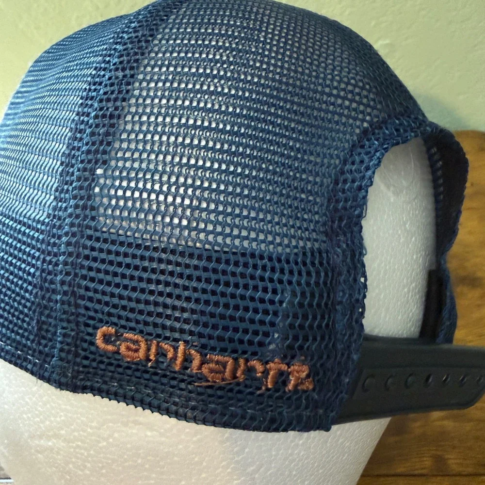 Carhartt Generations Trucker Hat Mens Tan Navy Blue Mesh Snapback Cap Retro Look